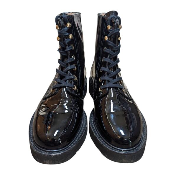 Stuart Weitzman Mila Lug Sole Black Patent Leather Combat Boot Lace Up 6.5 - Picture 3 of 7
